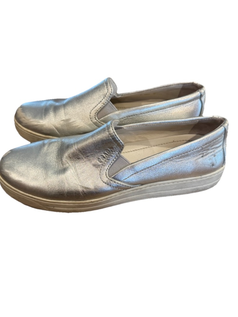 Prada Metallic Silver leather women's size US 7 37 slip-on sneaker - Picture 2 of 11
